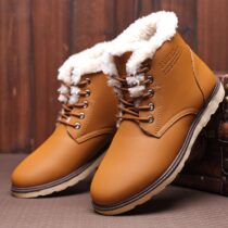 Mazefeng – bottes d'hiver en cuir avec fourrure pour homme, chaussures de neige chaudes, de travail décontractées, baskets montantes en caoutchouc, à la cheville, 2021 3