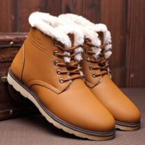 Mazefeng – bottes d'hiver en cuir avec fourrure pour homme, chaussures de neige chaudes, de travail décontractées, baskets montantes en caoutchouc, à la cheville, 2021
