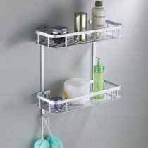 Étagère en aluminium brillante pour salle de bain, support de rangement suspendu pour shampoing et Gel douche, cuisine