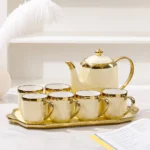 Ensemble de théière en porcelaine à bord doré, tasse à thé européenne de luxe, cafetière en céramique vintage, ensemble de standardisation, 6 pièces